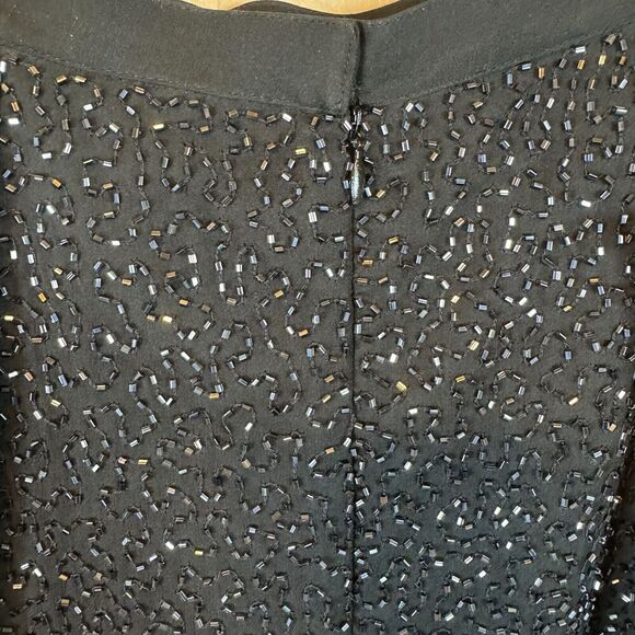 Vintage Cache Y2K 100% Silk Black Beaded Sparkly Maxi Skirt Slit Sz 10 Deadstock - Picture 5 of 8